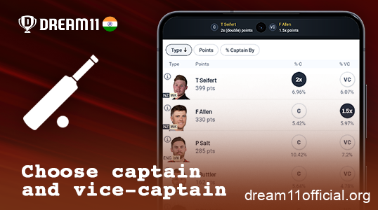 Select the captain and vice-captain in Dream11 fantasy cricket