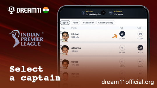 Select the captain for your fantasy IPL team in Dream 11 India